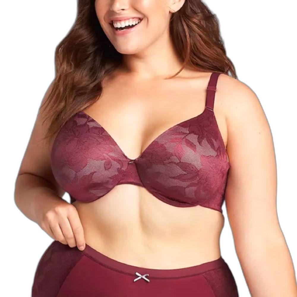 Cacique Burgundy Lace Backsmoother Lined Full Coverage Underwire Bra 44H